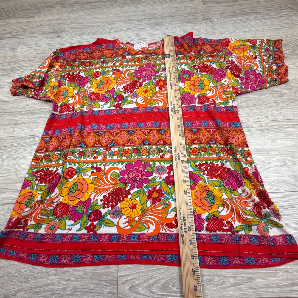 Express Tricot Vintage 90s Floral Border Print Cotton Top Made in Italy Womens L - Picture 4 of 6